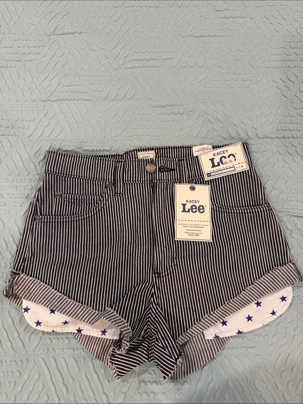 Lee Kacey Women's Blue & White Striped Denim Shorts NWT Size 4